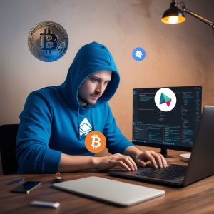 Екран комп'ютера з кодом для створення Telegram-бота для майнінгу криптовалюти
